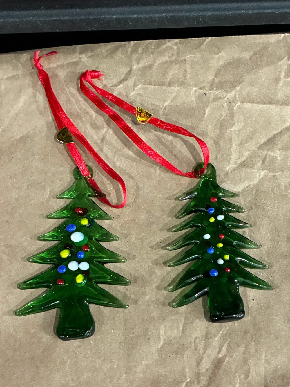Global Innovations 2003 Christmas Tree Ornament Set of 2 Glass Green New in Box